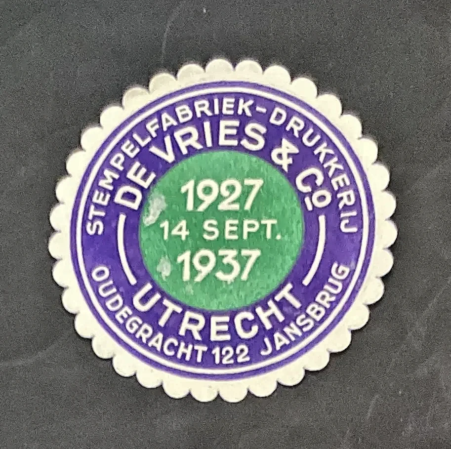 Jubileumzegel De Vries & Co. Stempelfabriek-Drukkerij Utrecht 1937