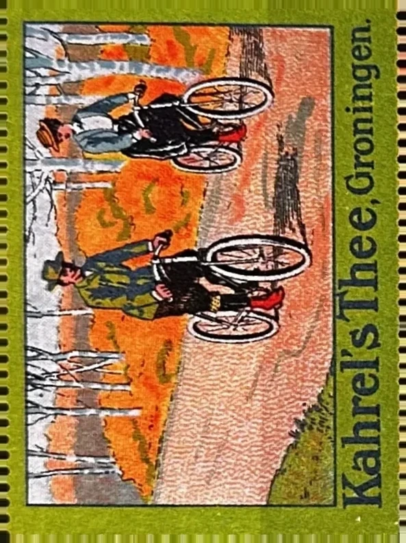 Kahrel's Thee Groningen – fietsende dame en heer in herfstlandschap
