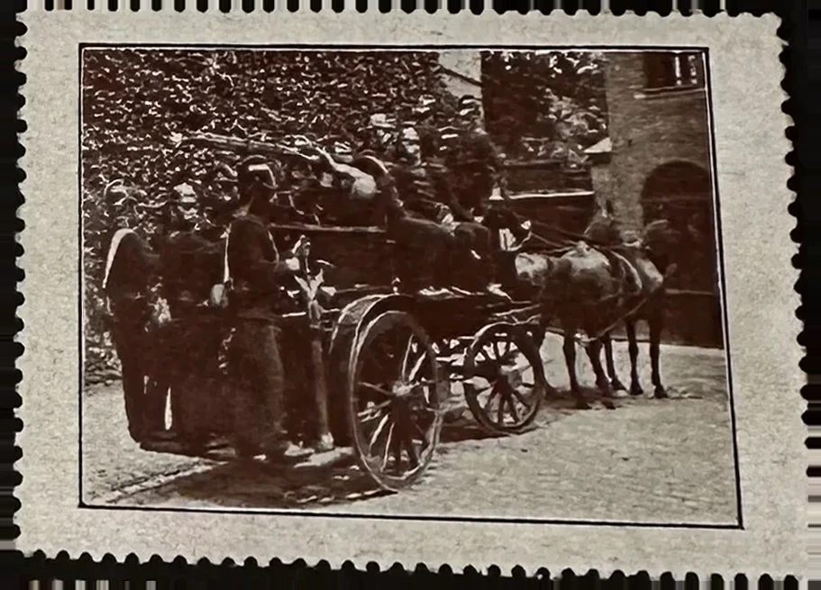 Paardenkar met groep mensen, historische sluitzegel