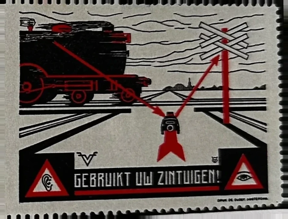 Gebruikt uw zintuigen – Spoorwegovergang veiligheidszegel