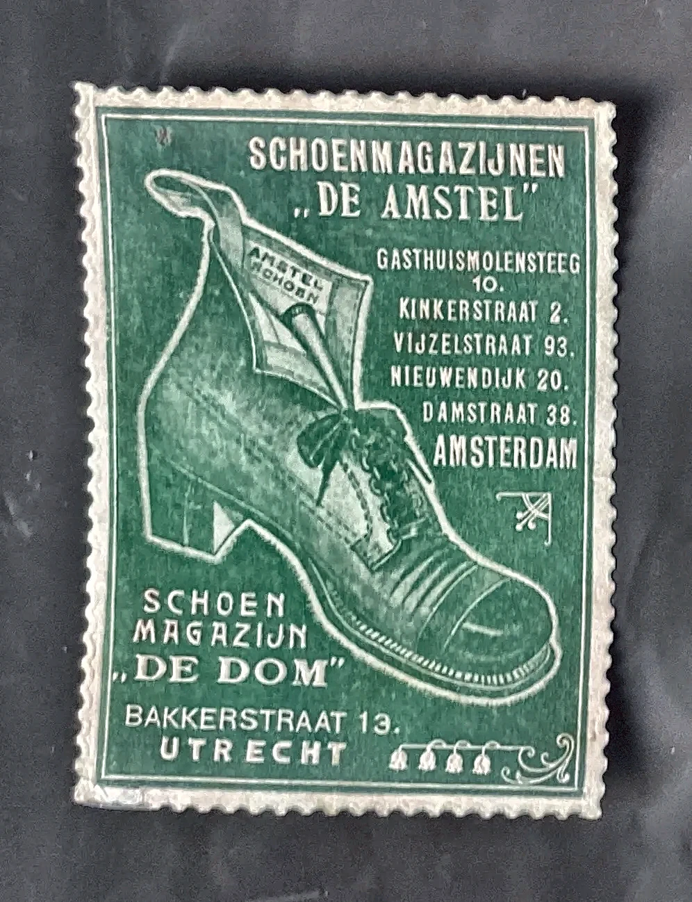 Reclamesluitzegel Schoenmagazijnen 'De Amstel' Amsterdam & 'De Dom' Utrecht