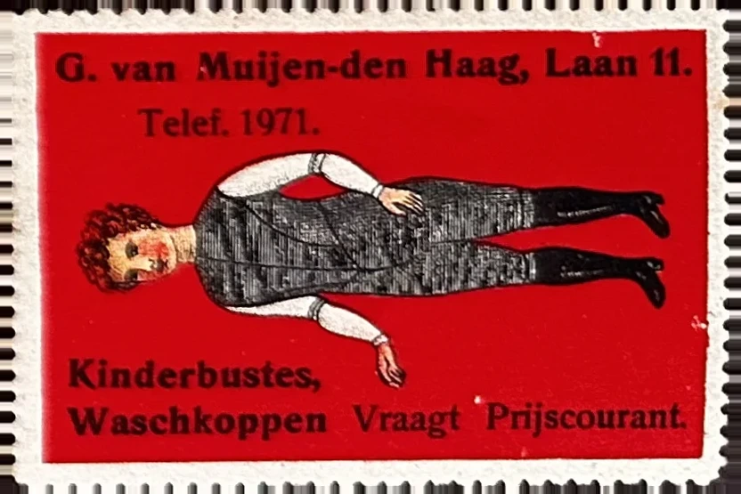 Reclame sluitzegel G. van Muijen – Kinderbustes en Waskoppen, Den Haag