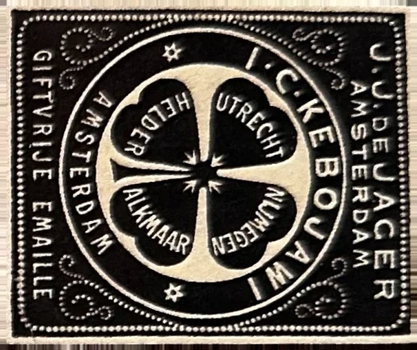Sluitzegel J.C. Keebojawi – Giftvrijе Emaille, J.U. de Jager Amsterdam