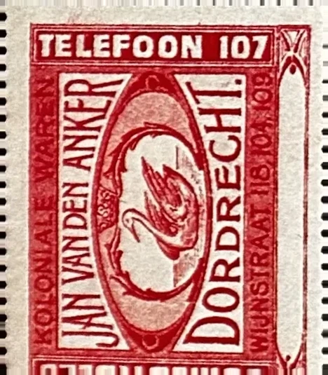 Reclamesluitzegel Jan van den Anker – Comestibles & Koloniale Waren, Dordrecht