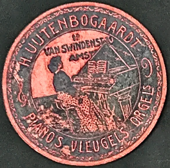 Reclamesluitzegel H. Uutenbogaardt – Piano's, Vleugels & Orgels, Amsterdam