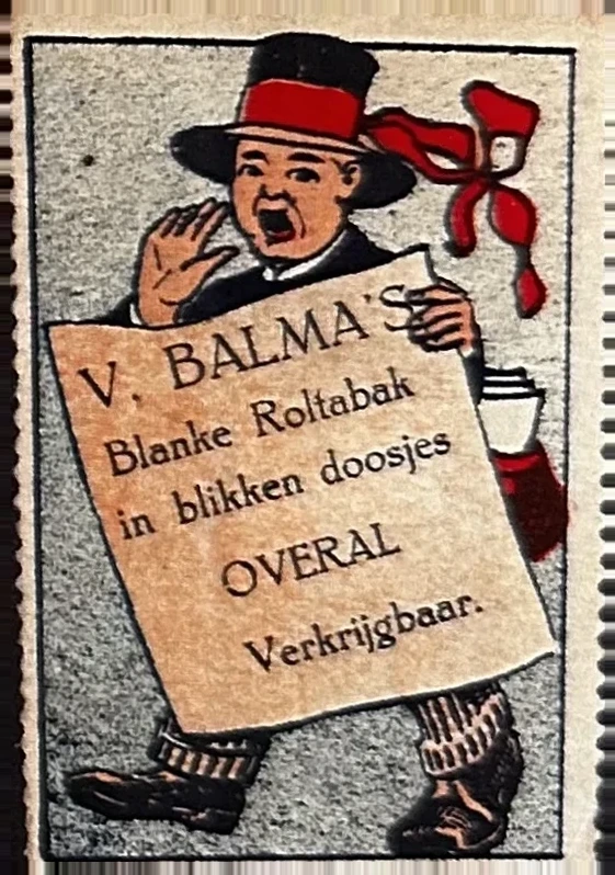 V. Balma's Blanke Roltabak — Reclamesluitzegel