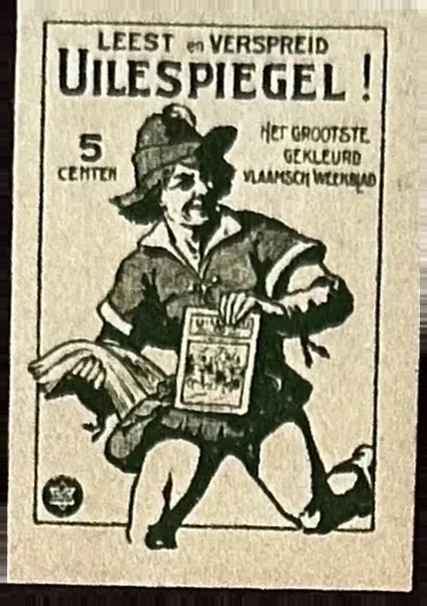 Reclamesluitzegel voor Vlaams weekblad Uilenspiegel – 5 cent
