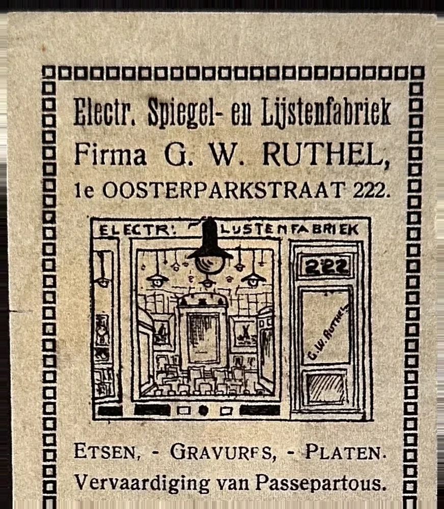Sluitzegel Electr. Spiegel- en Lijstenfabriek G.W. Ruthel, Amsterdam