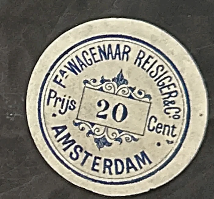 Sluitzegel Fa. Wagenaar Reisiger & Co. Amsterdam – 20 Cent