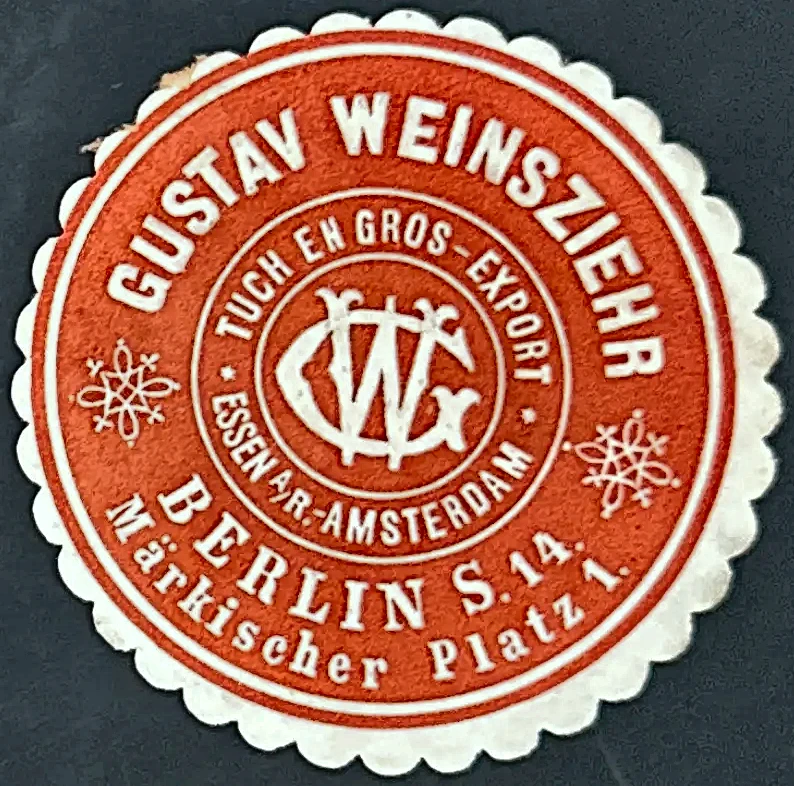 Sluitzegel Gustav Weinsziehr – Tuch en Gros Export, Berlijn