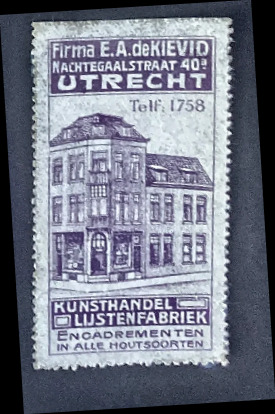 Reclamesluitzegel Firma E.A. de Kievid – Kunsthandel & Lijstenfabriek Utrecht