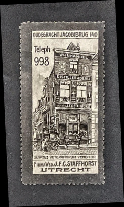 Reclamesluitzegel Wijnhandel & Distilleerderij J.F.C. Staffhorst Utrecht