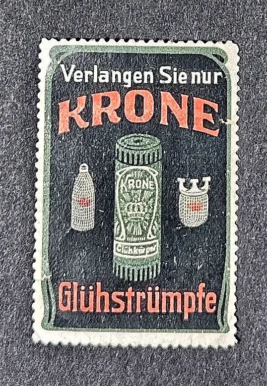 Krone Glühstrümpfe – Reclamesluitzegel voor gloeikousen