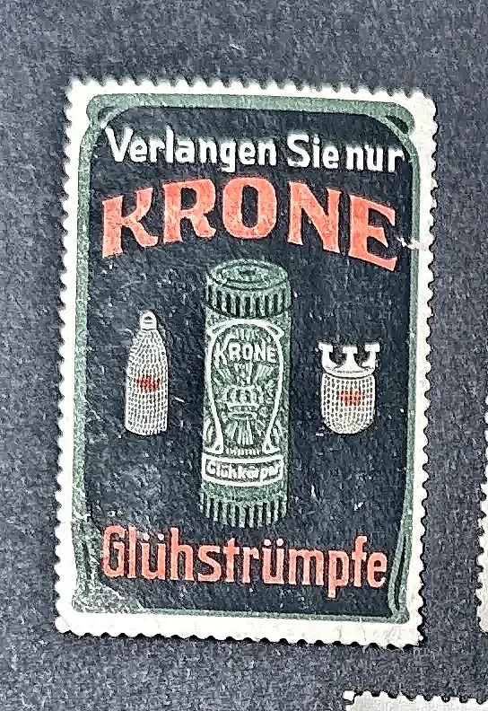 Krone Glühstrümpfe – reclamesluitzegel voor gasgloeikousen