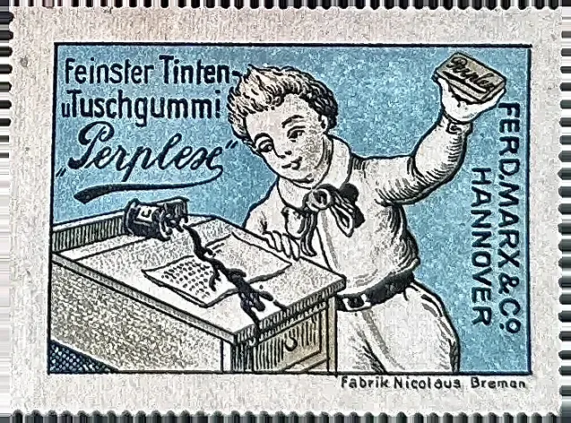 Reclamesluitzegel Perplex inkt- en tuschgummi – Ferd. Marx & Co. Hannover