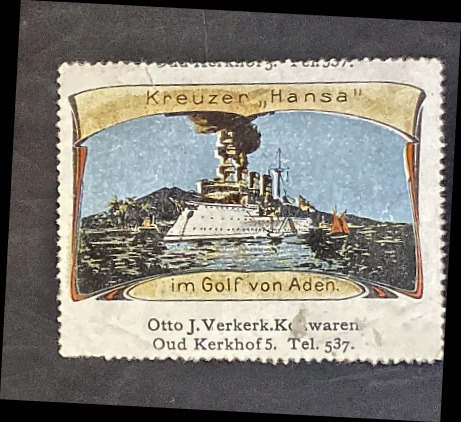 Kruiser Hansa in de Golf van Aden – Reclamezegel Otto J. Verkerk