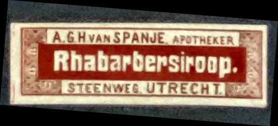 Apothekerslabel Rhabarbersiroop – Van Spanje, Utrecht