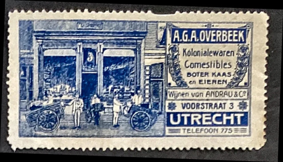 Reclamesluitzegel A.G.A. Overbeek Kolonialenwaren Utrecht