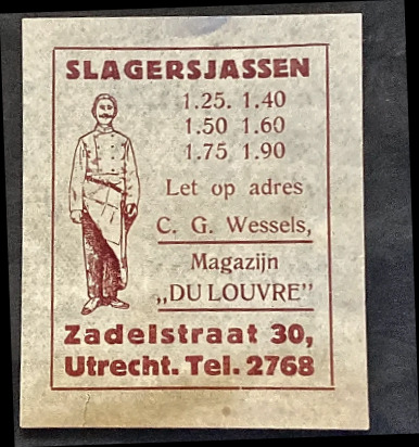 Reclamesluitzegel Slagersjassen – Magazijn Du Louvre, Utrecht