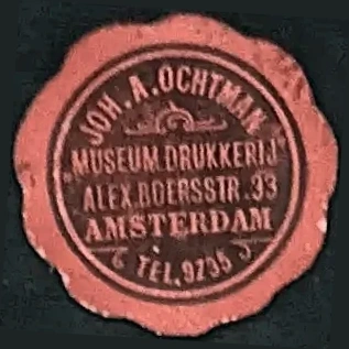 Sluitzegel Museum Drukkerij Joh. A. Ochtman, Amsterdam